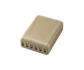 エレコム 電源タップ　卓上タイプ　USBポート　Aメス×6ポート　おまかせ充電対応　60W　オーク 1個 EC-ACD01O