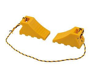 日本緑十字社 タイヤストッパー(輪止め) 大型車用(10t車迄) 黄 タイヤストッパー5Y 2個組(トラ柄ロープ1.2m連結) 樹脂製 1組(2個入) 120005