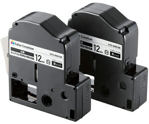 カラークリエーション テプラPRO用互換テープ 白 黒文字 8m 12mm幅 2個パック 1パック CTC-KSS12K-2P