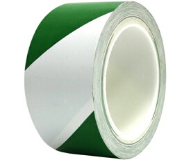 セーフラン安全用品 厚手PVCラインテープ　幅50mm×22m　厚0.2mm　はく離紙なし　樹脂芯　緑/白トラ柄 1巻 J2352-G/W