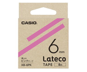 カシオ カシオ ラテコ詰め替え用テープ 6ミリ ピンクに黒文字 1個 XB-6PK