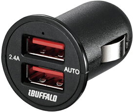 BUFFALO 2.4A シガーソケット用USB急速充電器 AutoPowerSelect機能搭載 2ポートタイプ ブラック 1台 BSMPS2401P2BK
