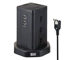 ELPA タップ（12口/USBポート/タワー型） AC100V/14Ax2m EA815GN-61 1個