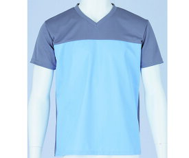フットマーク 入浴介護Tシャツ (男女兼用) ブルー L 403340-10 1枚
