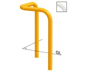 サンポール スチール製 コーナーアーチ型車止め 固定式 φ60.5(t2.8)×W600×W600×H650mm 1台 FAA-7UR6-650(Y)【大型商品の為代引不可】