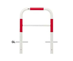 サンポール スチール製 アーチ型車止め(横桟付)固定式 φ60.5(t2.8)×W750×H800mm 赤白 1台 FAH-7U75-800(RW)【大型商品の為代引不可】