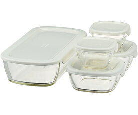 HARIO スタッキング耐熱ガラスコンテナ+ミニ角小鉢 5個×8セット入 1箱(8セット入) KSTL-3508-OW