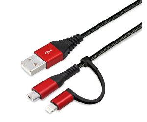 PGA �ϊ��R�l�N�^�t���@2in1�@USB�^�t�P�[�u���iLightning��micro�@USB�j�@50cm�@���b�h���u���b�N 1�� PG-LMC05M01BK