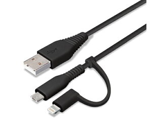 PGA �ϊ��R�l�N�^�t���@2in1�@USB�P�[�u���iLightning��micro�@USB�j�@50cm�@�u���b�N 1�� PG-LMC05M03BK