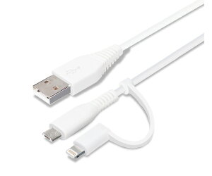 PGA �ϊ��R�l�N�^�t���@2in1�@USB�P�[�u���iLightning��micro�@USB�j�@50cm�@�z���C�g 1�� PG-LMC05M04WH