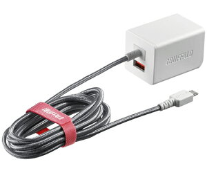 BUFFALO 2.4A USB�}���[�d�� AutoPowerSelect�@�\���� microUSB�}���P�[�u����̌^�^�C�v 1.8m ��������USBx1 �z���C�g 1�� BSMPA2401BC2WH