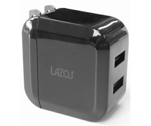 Lazos USB-AC�[�d��i2�|�[�g�A���v2.4A�A�u���b�N�j 1�� L-AC2.4-B