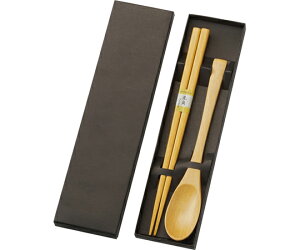 丸十 箸・スプーンセット 白木 黒箱入 1セット 742591