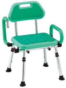 シャワーチェアー グリーンマット 肘掛け跳ね上げ・ロック(5段階調節 2.5cmピッチ) HS4346 入数:1