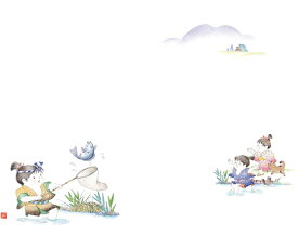 カミイソ産商 尺3 テーブルマット わらべ 魚捕り 1組（100枚入） No.524 販売単位：1組(100枚入)