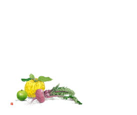 カミイソ産商 尺3 テーブルマット 鬼柚子と赤カブ 1組（100枚入） No.531 販売単位：1組(100枚入)