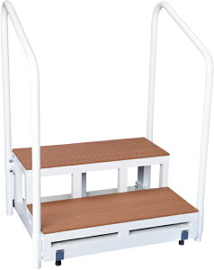 【メーカー直送品代引き不可】バリアフリー踏台(2段・手すり2本) F2-2TD(デッキザイ)