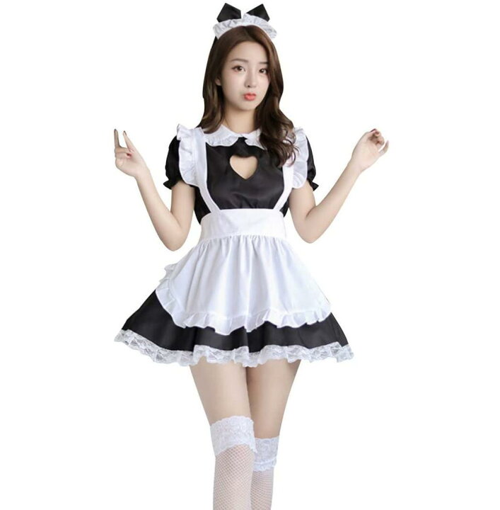 楽天市場 メイド服 コスプレ 大人 かわいい メイドドレス ワンピース 胸元セクシー ロリータ 仮装 衣装 メイドコス カチューシャ 白タイツ セット Shop Delicious 楽天市場店