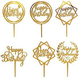 6個 HAPPY BIRTHDAY ゴールド ケーキトッパー キラキラ 誕生日ケーキ用 小物 お祝い デコレーション イベント パーティー デコレーション キラキラ バースデー