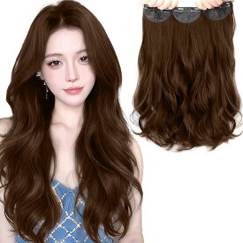 Yokosen エクステ つけ毛 襟足ウィッグ 巻き ロング 3枚セット ハーフウィッグ 付け毛 ヘアエクステ hair extension for women ポイントウィッグ エクステンション 付け髪 クリップ式 カール 簡単装着 ボリュームアップ 自然 部分ウィッグ ヘアアレンジ（60cm、ライトブラウ
