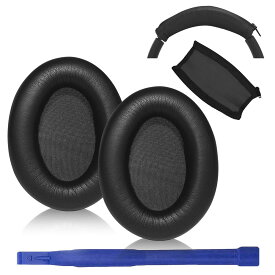 Adhiper WH-1000XM3イヤーパッド + ヘッドバンド カバーアクセサリー修理キットfor Sony WH-1000XM3 ヘッドセット,タンパク質レザー交換イヤーパッド（Black）