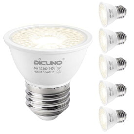 DiCUNO LED電球 E26口金 LED スポットライト 白色 6W 60W形ハロゲン電球相当 4000K 660lm 広角60° 高輝度 CRI90 AC100-240V 調光器非対応 PSE認証済み 6個入
