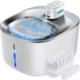 FEELNEEDY 猫 給水器 コードレス 充電式 4L 活性炭フィルター6枚付 スマートペット用循環式自動給水器 センサー 動作検知 3つの給水モード 5重濾過 ワイヤレスポンプ ステンレス製 犬 猫 水飲み器 大容量 静音 LEDライト付き 2WAY給電 お留守番対応 YPD-C004P