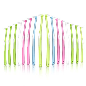 16本入 歯ブラシ 奥歯 部分磨き ワンタフトブラシ やわらかめ 0.12mmブラシ 細い 円錐状 小さいヘッド 矯正用 奥歯用歯ブラシ 歯間清掃 大容量 個包装 (5緑/4ピンク/3黄/2白/2青)