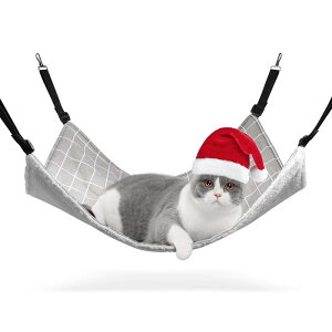 ComSaf 猫 ハンモック ベット ゲージ用 昼寝 夏冬両用 ヒモ調整可能 耐荷重10KG 56x48cm 子猫成猫適用(グレー チェック柄)