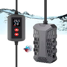 QOSEREN 水槽 ヒーター サーモスタット付き コントロー ラー 温度設定 水槽用ヒーター デジタル表示 水中 ヒーター 保護カバーと設置吸盤付き 縦横設置 淡海水適用 50W 温度可変式 18度～35度温度調節 熱帯魚 メダカヒーター