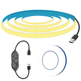 【MDee】COB テープライトLEDストリップライトフレキシブル 幅5mm 5V (6000K、2m) USBに接続両面テープ貼付け式 折り畳み可能なライトバー ワイヤレスリモコンスイッチ 一つのリモコンで複数のライトを制御 寝室 キッチン 家庭 オフ ィス 装飾に適用
