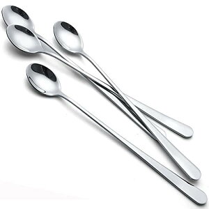 AOOSY マドラースプーン4本 22.7cm ソーダスプーン ステンレス鋼製ヨーグルトスプーン アイスコーヒー用ロングスプーン バフェスプーン大人用 子供用 家族用 鏡面仕上げ