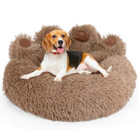 CHMKSTC ペットベッド 犬ベッド 猫ベッド クッション 犬用 ペットマット 冬 寝床 ふわふわ もこもこ 丸型 暖かい 柔らかい ふんわり ぐっすり眠る モチモチPP綿 滑り止め あごのせ 可愛い設計 寒さ対策 洗濯可能 圧縮梱包 小型犬用 猫犬兼用 カーキ ブラウン (L)