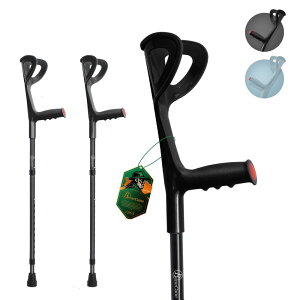 BeneCane クラッチ杖 松葉杖 まつばづえ ロフストランドクラッチ 折りたたみ 折り畳み 伸縮式 ロフストランド ステッキ リハビリ アルミニウム 軽量 歩行補助 10段階調節可能(ブラック2本)