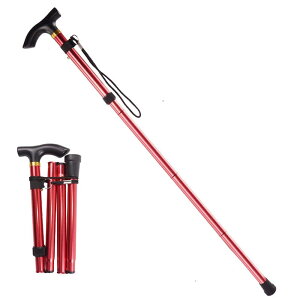 YFFSFDC 折りたたみ杖 伸縮式杖 アルミニウム製 5段階調整 85-93cm 軽量 携帯に便利 登山用 男女兼用 (レッド)