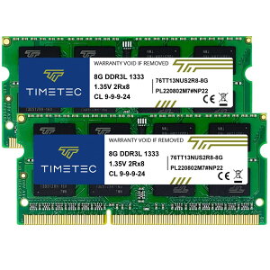Timetec 16GB KIT(2x8GB) m[gPCp DDR3 / DDR3L 1333MHz PC3-10600 Non-ECC Unbuffered 1.5V / 1.35V CL9 2Rx8 Dual Rank 204 Pin SODIMM