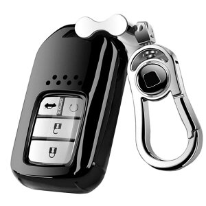 GUPDES 【AMACHER】HONDA ホンダ スマートキーケース ヴェゼル フィット ジェイド シャトル オデッセイ シビック S660 CR-Z RC1 RC2 typeR CIVIC 専用 キーケース キーホルダー (ブラック)