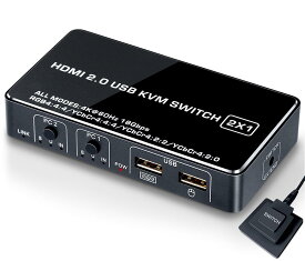 ELEVIEW HDMI KVMスイッチ PC2台用 4K60Hz HDMI2.0対応｜モニター・キーボード・マウス共有 省スペース化｜アルミニウム合金筐体 バスパワー式（電源不要） 高安定設計 手元スイッチ＆USBケーブル付き【EHD-601N】
