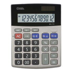 オーム(OHM) オーム電機 12桁卓上電卓（2電源/税計算機能付/グレー） KCL-112