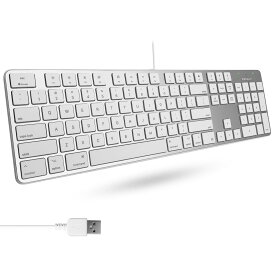 Macally 超薄型 USB A 有線キーボード テンキー付き Apple Mac Pro、MacBook Pro/Air、iMac、Mac Mini、ラップ コンピュータ、Windows デスク PC ラップ用 シルバー (SLIMKEYPROA)
