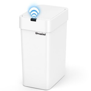 Lovewind バスルームゴミ箱、9リットル自動ゴミ箱、蓋付き、バスルーム、寝室、キッチン、オフ ィス用、小型タッチレスモーションセンサーゴミ箱、ホワイト
