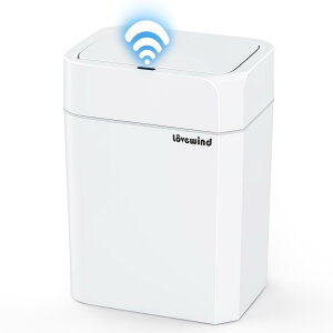Lovewind バスルームゴミ箱、12リットル自動ゴミ箱、蓋付き、バスルーム、寝室、キッチン、オフ ィス用、小型タッチレスモーションセンサーゴミ箱、ホワイト