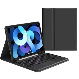 iPad 第10世代 キーボード ケース タッチパッド付き 可愛い 丸型キー iPad 10 2022 10.9インチ キーボード カバー トラックパッド付き 分離式 マウス機能 ペンホルダー付き Apple Pencil 収納 (黒)