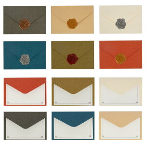 TEMLUM メッセージカード 感謝カード ミニサイズ グリーティングカード 挨拶カード 封筒6色 シーリングワックス シール4色 アンティーク風 結婚式 招待状 誕生日 合計72点 24枚セット (セット01)