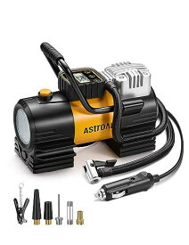 AstroAI エア コンプレッサー タイヤ 空気入れ 自動車用 電動空気入れ 150PSI DC12V シガーソケット接続式 高輝度LEDライト 自動停止 ポータブルで万能 空気入れ 4種類表示単位 英式/仏式/米式ノズル 全バルブ対応 バイク/自動車/自転車/ママチャリ/ボール/浮輪適用