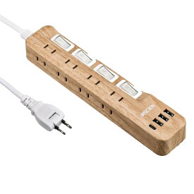 Mscienエムサイン 延長コード 2m 電源タップ usb付き 雷ガード 8AC口 3usb-a 1usb-c マルチタップ スイッチ たこあしコンセント 分岐 oaタップ テーブルタップ スイングプラグ 壁掛け 木目調 蛸足コンセント