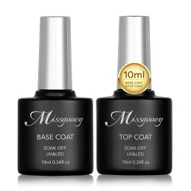 Missgooey ジェルネイル コート ベースコート ベースジェル ノンワイプ UV/LED対応 10ml 2本セット 拭き取り不要