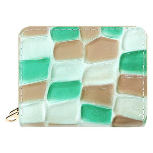 本革 ステンドグラス 蛇腹 ダブルファスナー 財布 ラウンドファスナー サイフ さいふ ウォレット 小銭入れ エナメル ファスナー付き おしゃれ カード入れ ラウンド財布 牛革 牛ヌメ革 レデ