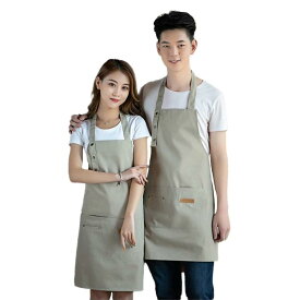 [deoway] エプロン 首掛け 長さ調整タイプ シンプル 女性用 男性用 メンズ レデイース カフェエプロン 無地 おしゃれ 大容量ポケット 汚れにくい シワ防止 ノーアイロン 透けない ポケット付