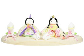 雛人形 龍虎堂 リュウコドウ オリジナルうさぎ飾り付 ぽてりひな2人 麻の葉 コンパクト親王飾り ちりめん雛人形 小さい ミニ ひな人形 (木製台飾り1-889)